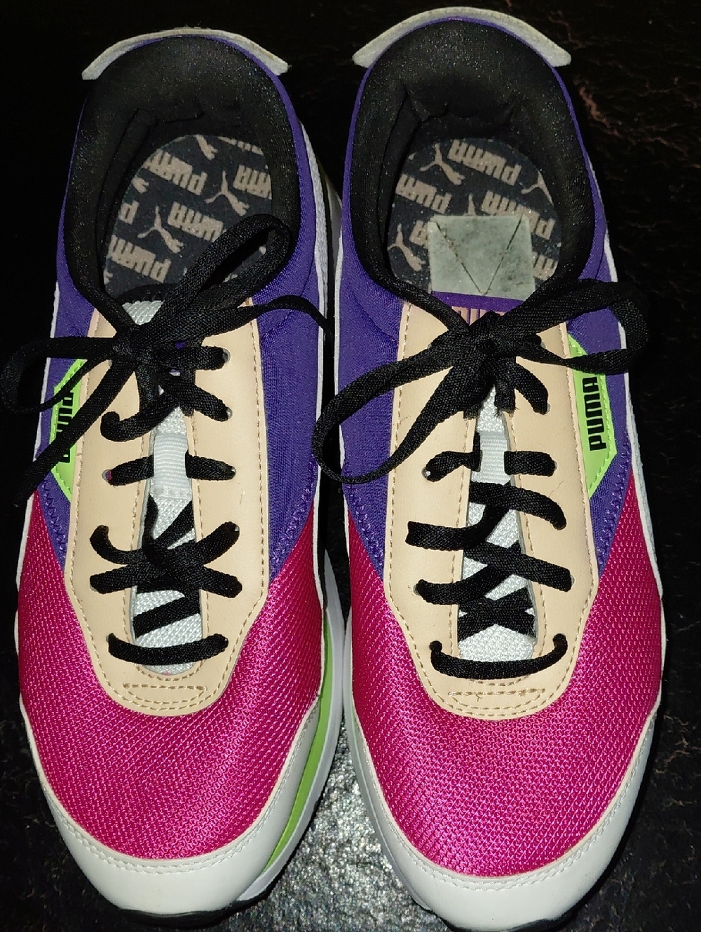Puma Women's Pink, Purple, Cream and Black Lace-Up Sneakers